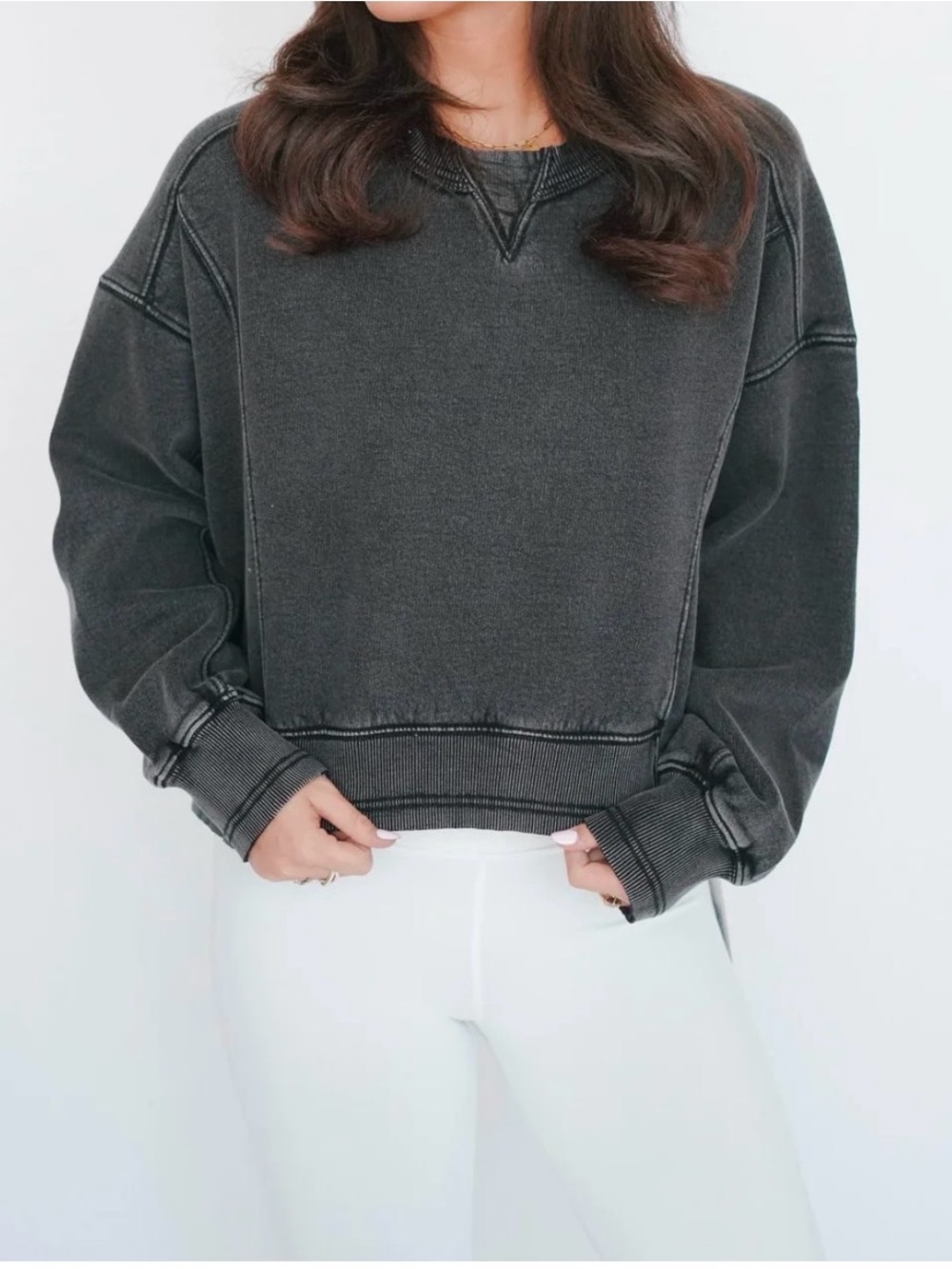 Free People Washed Black Crewneck